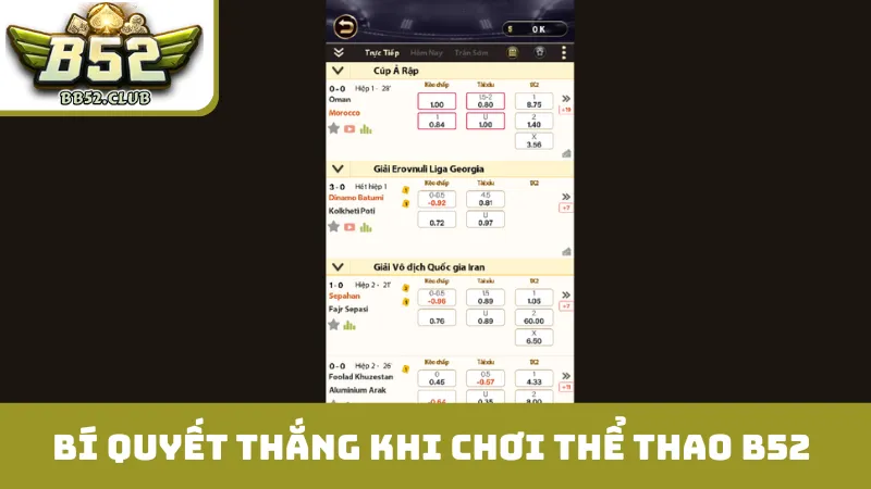 Bí quyết vàng để chiến thắng khi chơi thể thao B52