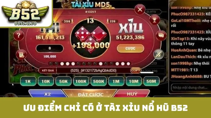 Những ưu điểm vượt trội chỉ có ở tài xỉu nổ hũ B52